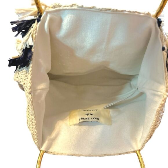 Cleobella Rocky Barnes Raffia Navy, Tan & Gold Handle Handbag - Picture 9 of 10